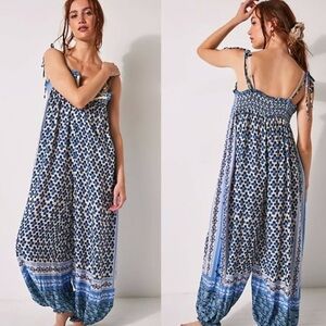 Free People Rule The World Maxi Romper  Blue Sz small jumper jumpsuit boho